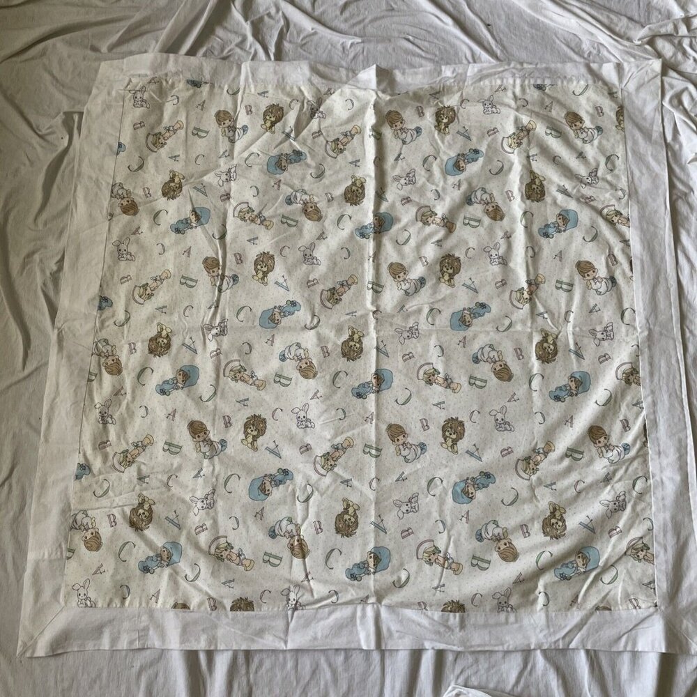 Vintage Precious Moments Baby Quilt Blanket 36" X 36" Custom Handmade White Cott